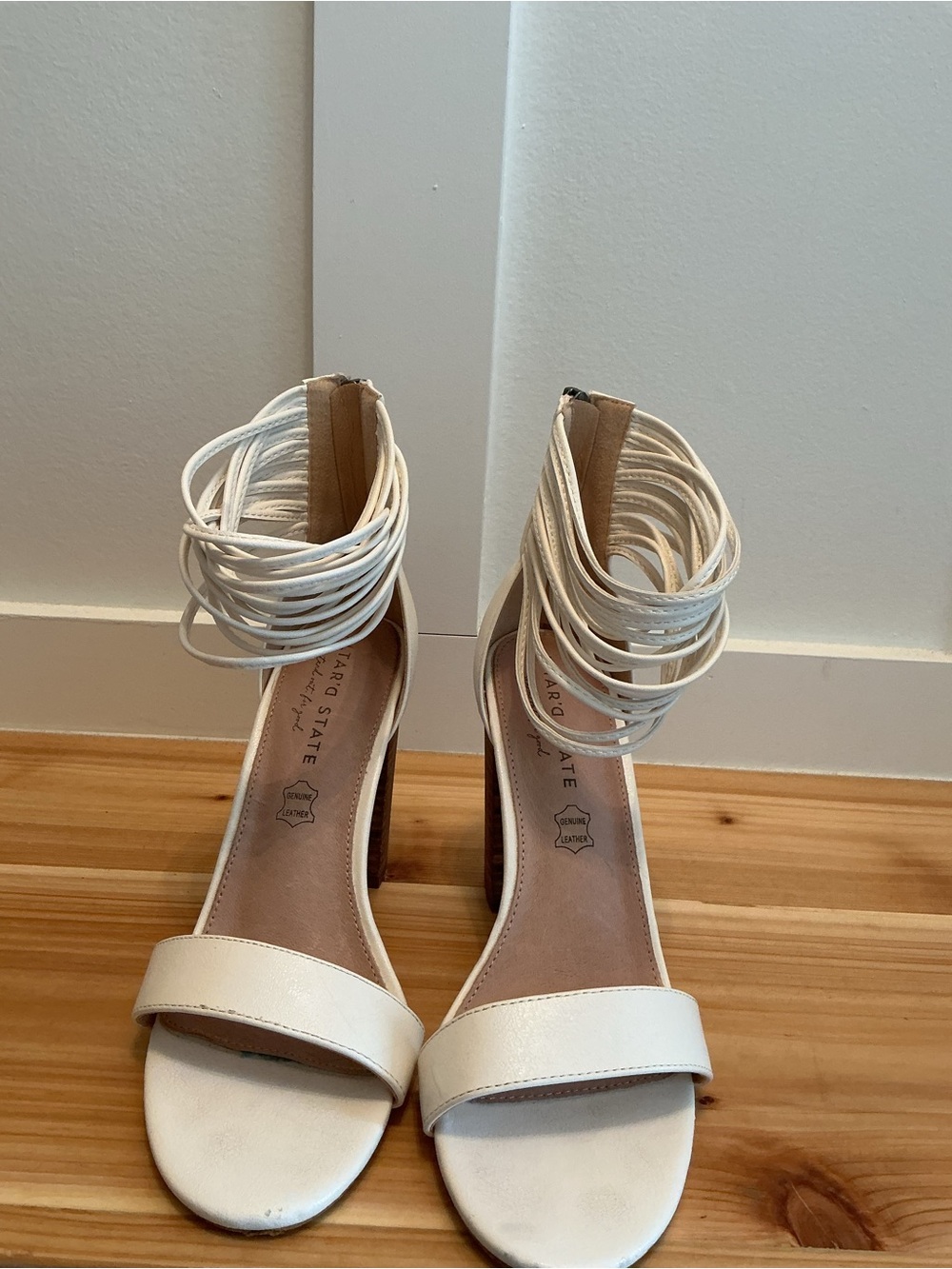 Altar'd State Cream Ankle-Wrap Block Heel Sandals